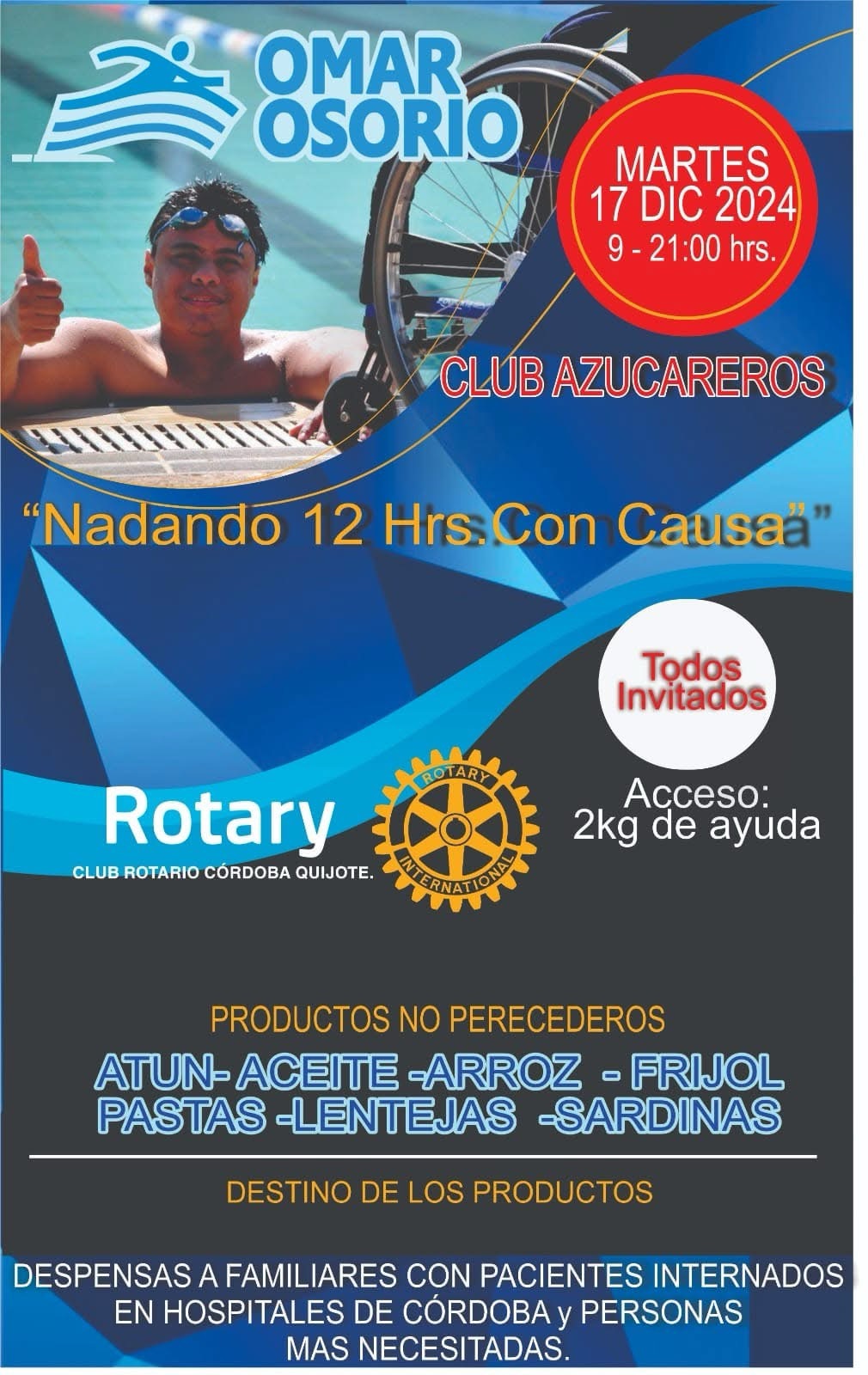 Atleta paralímpico nadará 12 horas para apoyar a familias de Córdoba